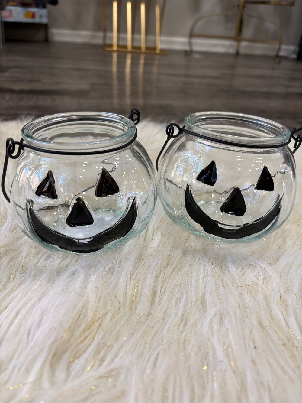 Glass Jack-O'-Lantern Tealight Holders - Clear with Black Face - Home Accents